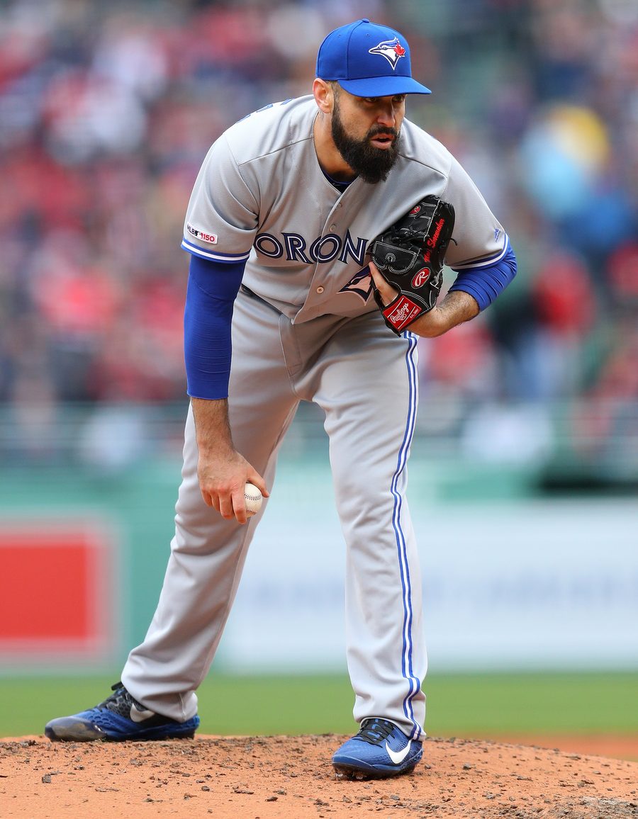 Matt Shoemaker on the mound for the Toronto Blue Jays